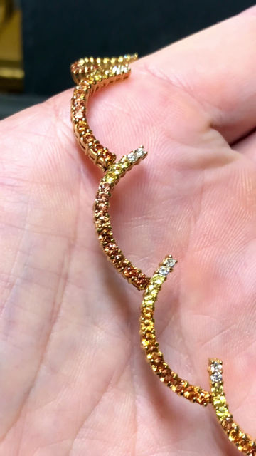 Thumbnail: Estate 18K Yellow Orange Sapphire Diamond Scalloped Formal Necklace 17.20cttw