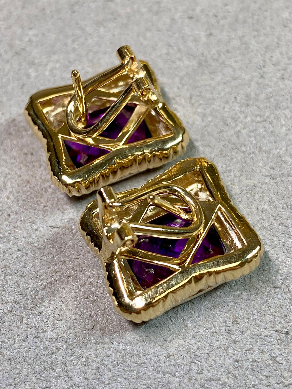 Thumbnail: Estate Spark Creations 18K Diamond Amethyst Omega Earring Pendant Enhancer Set