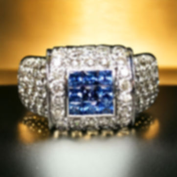 Estate 18K White Gold Diamond Square Sapphire Cocktail Ring 3.82cttw Sz 6.5