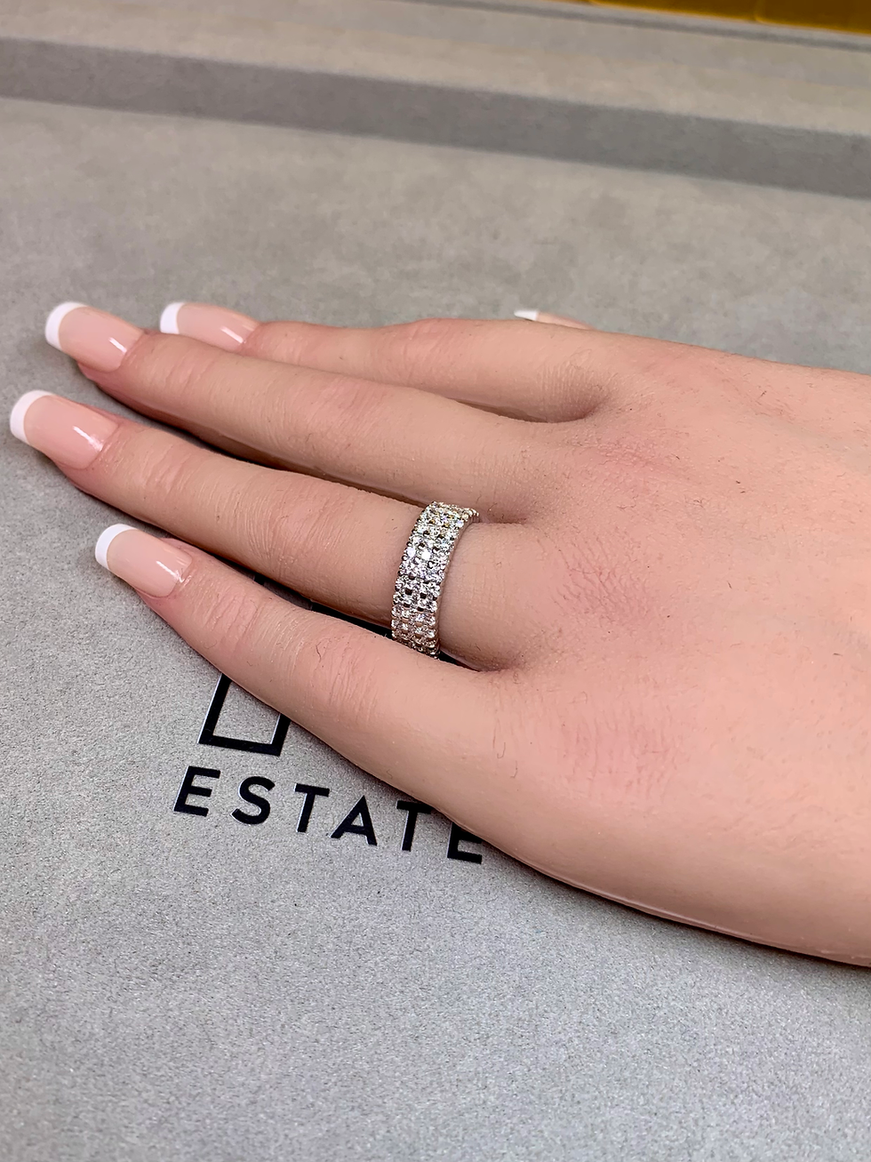 Thumbnail: Estate 14K White Gold Triple Row Wide Diamond Eternity Band 2.80ctw Sz 6.75