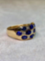 Thumbnail: Estate 18K Yellow Gold Square Baguette Diamond & Oval Saphire Cigar Band Ring