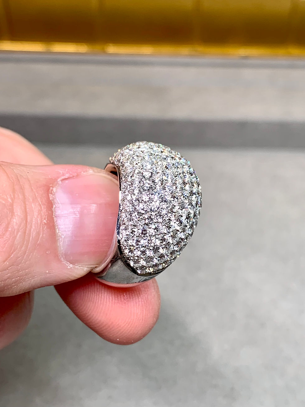 Thumbnail: Estate French 18K Pave Diamond Dome Cocktail Ring 5.20cttw G Vs Size 7.25