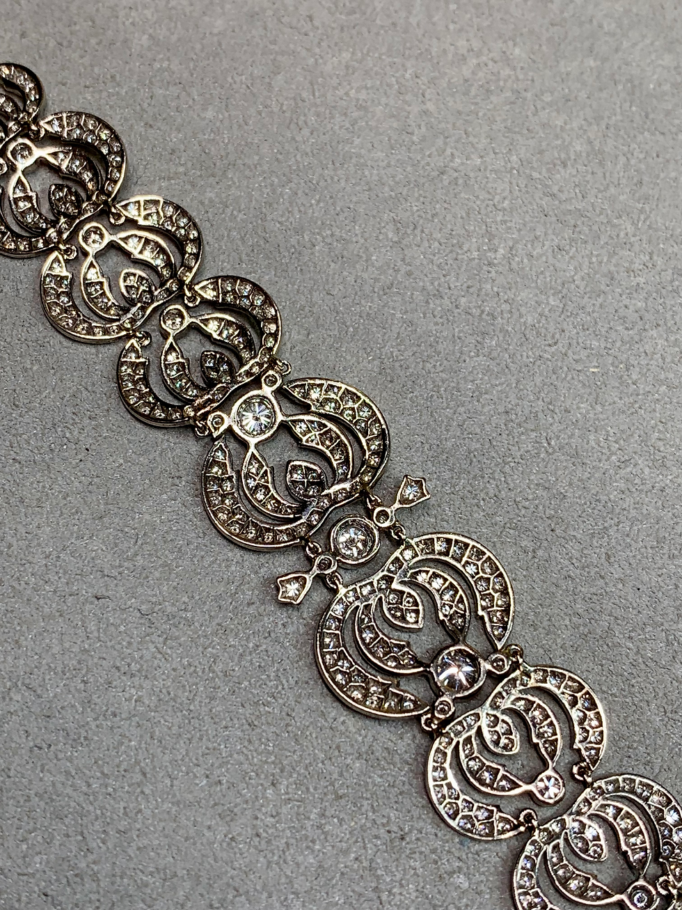 Thumbnail: Estate Art Deco 18K White Gold Diamond Crescent Bracelet 6ctw G Vs 7”