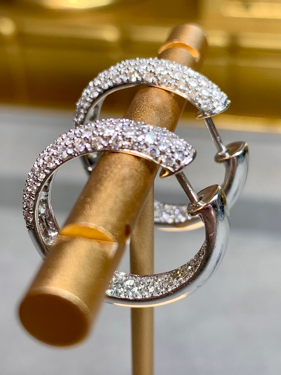 Thumbnail: 14K White Gold Inside Outside Pave Diamond Hoop Earrings 2ctw 1”
