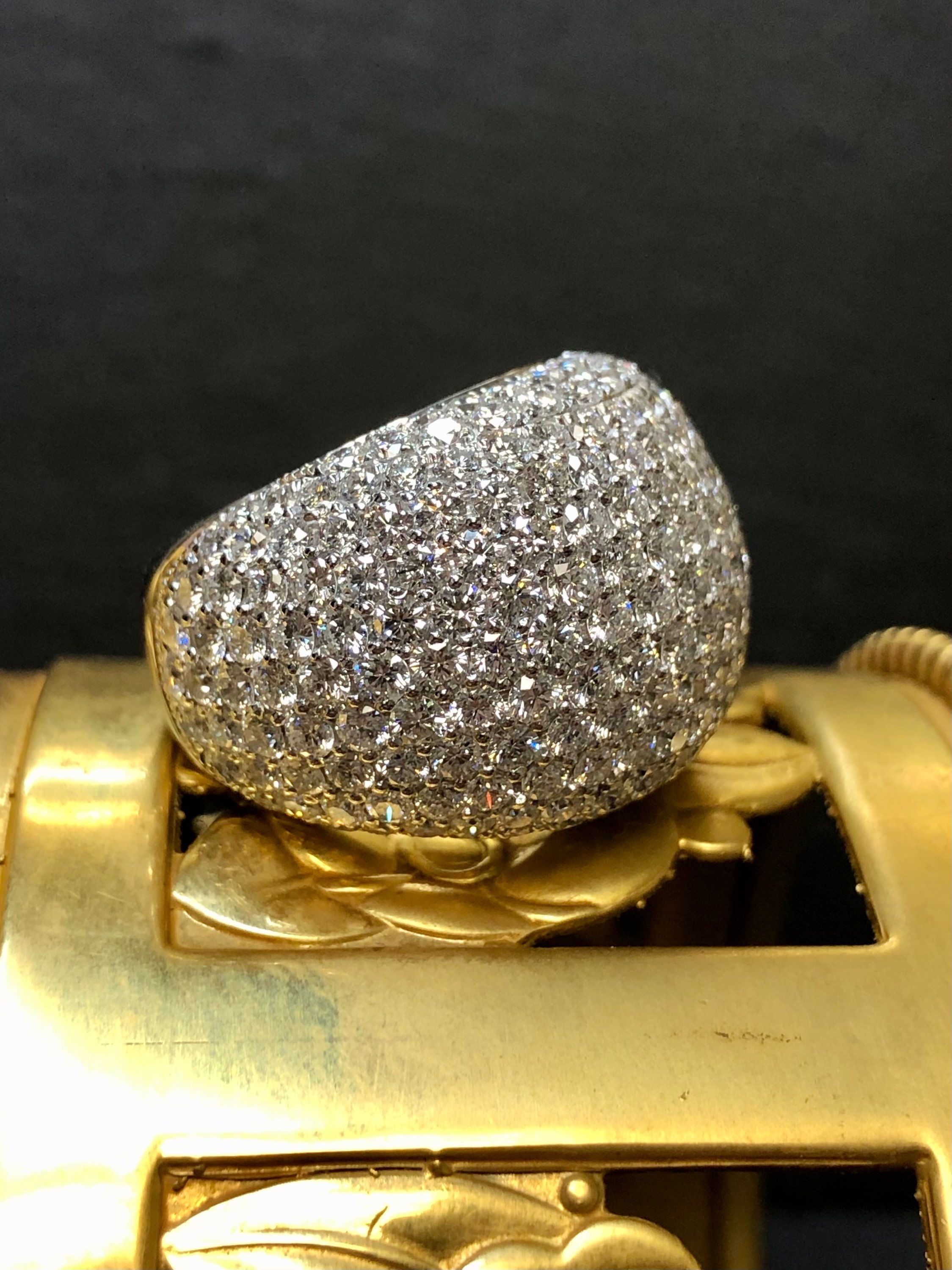 Estate 18K Pave Diamond Dome Cocktail Ring 7.50cttw G Vs Size 7