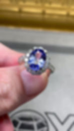 Thumbnail: Classic Platinum Cornflower Blue Oval Sapphire Diamond Halo Cocktail Ring