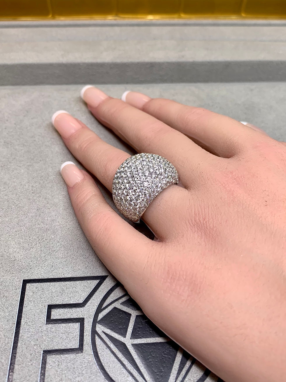 Thumbnail: Estate French 18K Pave Diamond Dome Cocktail Ring 7.50cttw G Vs Size 7