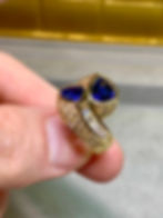 Thumbnail: Estate 18K Yellow Pear Sapphire Baguette Round Diamond Bypass Cocktail Ring 7ctw