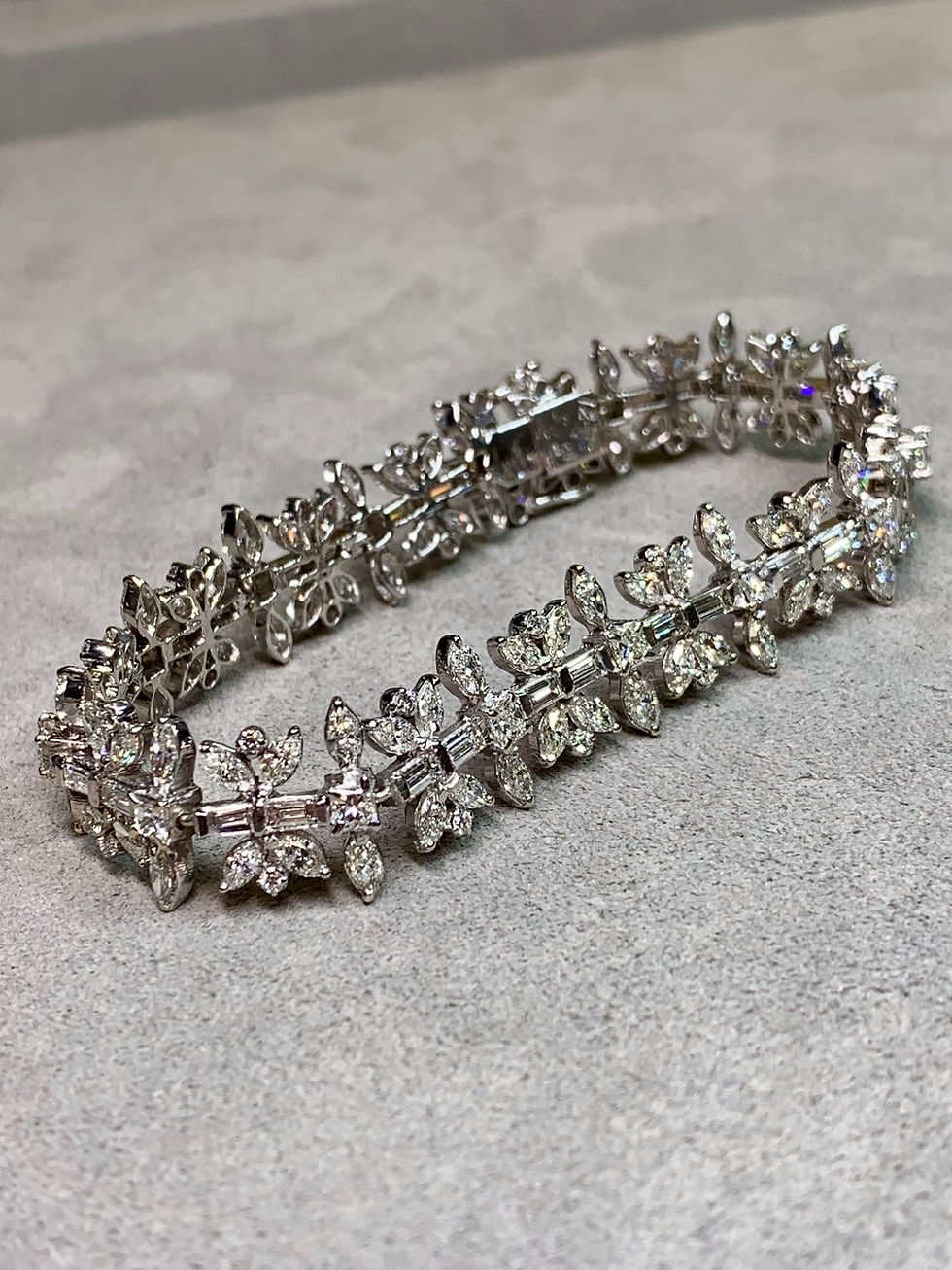 Thumbnail: Estate 18K Marquise Baguette Princess Diamond Floral Cocktail Bracelet 14.50ctw