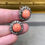 Thumbnail: Vintage 14K Transitional Diamond Cabochon Pink Coral Rosetta Stud Earrings 3.20c