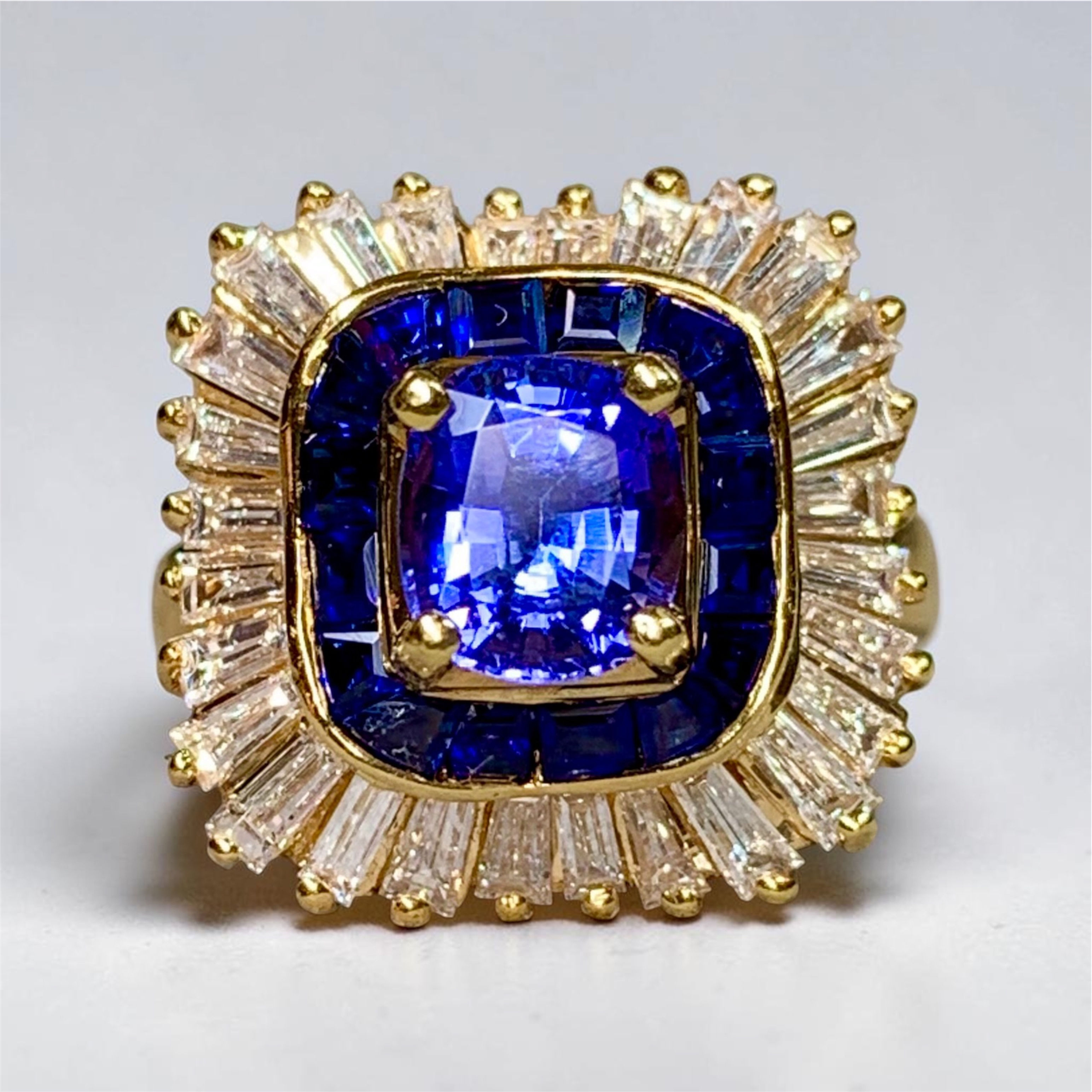 Estate 18K Diamond Tanzanite Sapphire Ballerina Cocktail Ring 5.10ctw F Vs14200