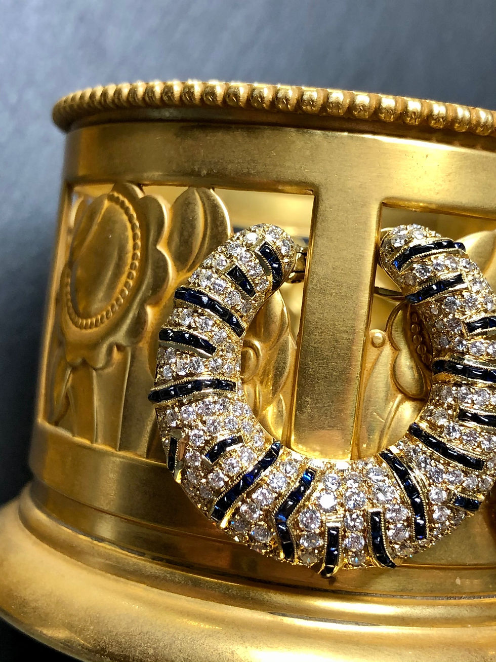Thumbnail: 18K Buff Top Sapphire Diamond Back To Front Hoop Earrings 