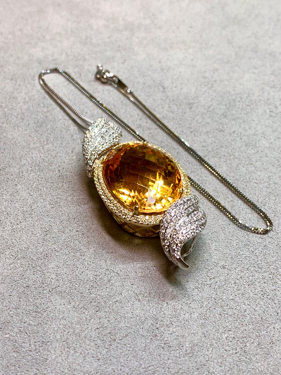 Thumbnail: Contemporary 18K Oval Citrine Pave Diamond Halo Large Pendant Necklace 42.95ctw 