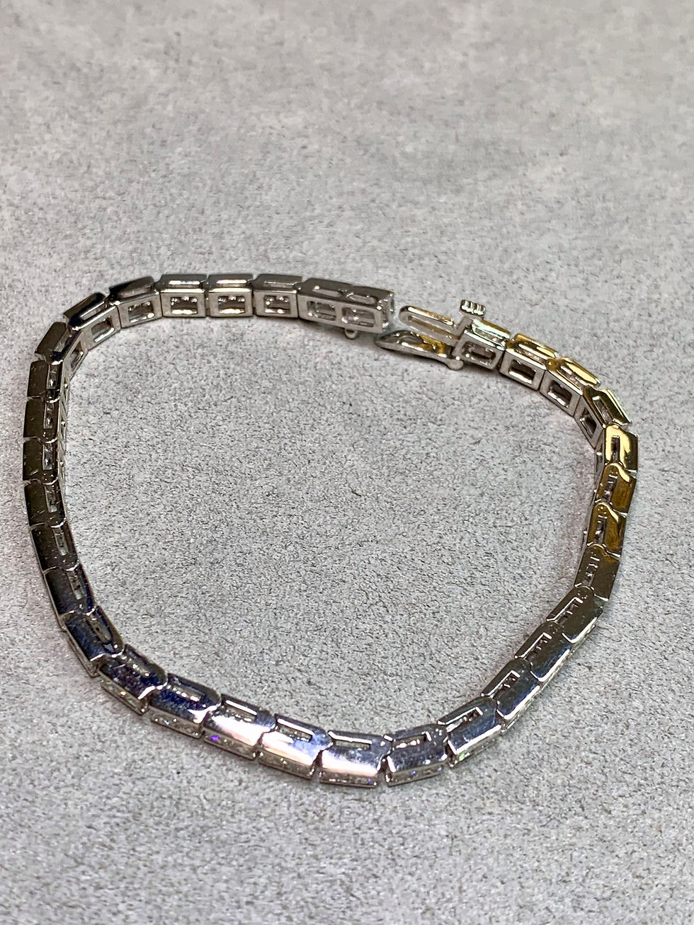 Thumbnail: Estate 14K White Gold Princess Cut Diamond Narrow Line Tennis Bracelet 5.25ct 7”