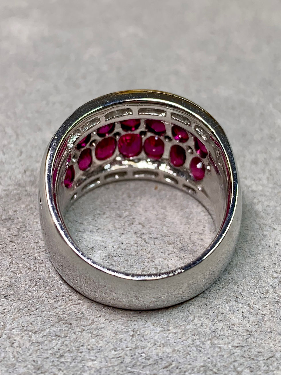 Thumbnail: Estate 18K White Gold Vivid Oval Ruby G VS1 Diamond Wide Band Cocktail Ring Sz 8