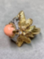 Thumbnail: Vintage 1960’s 18K Yellow Gold Coral Cabochon Diamond Large Cocktail Ring       