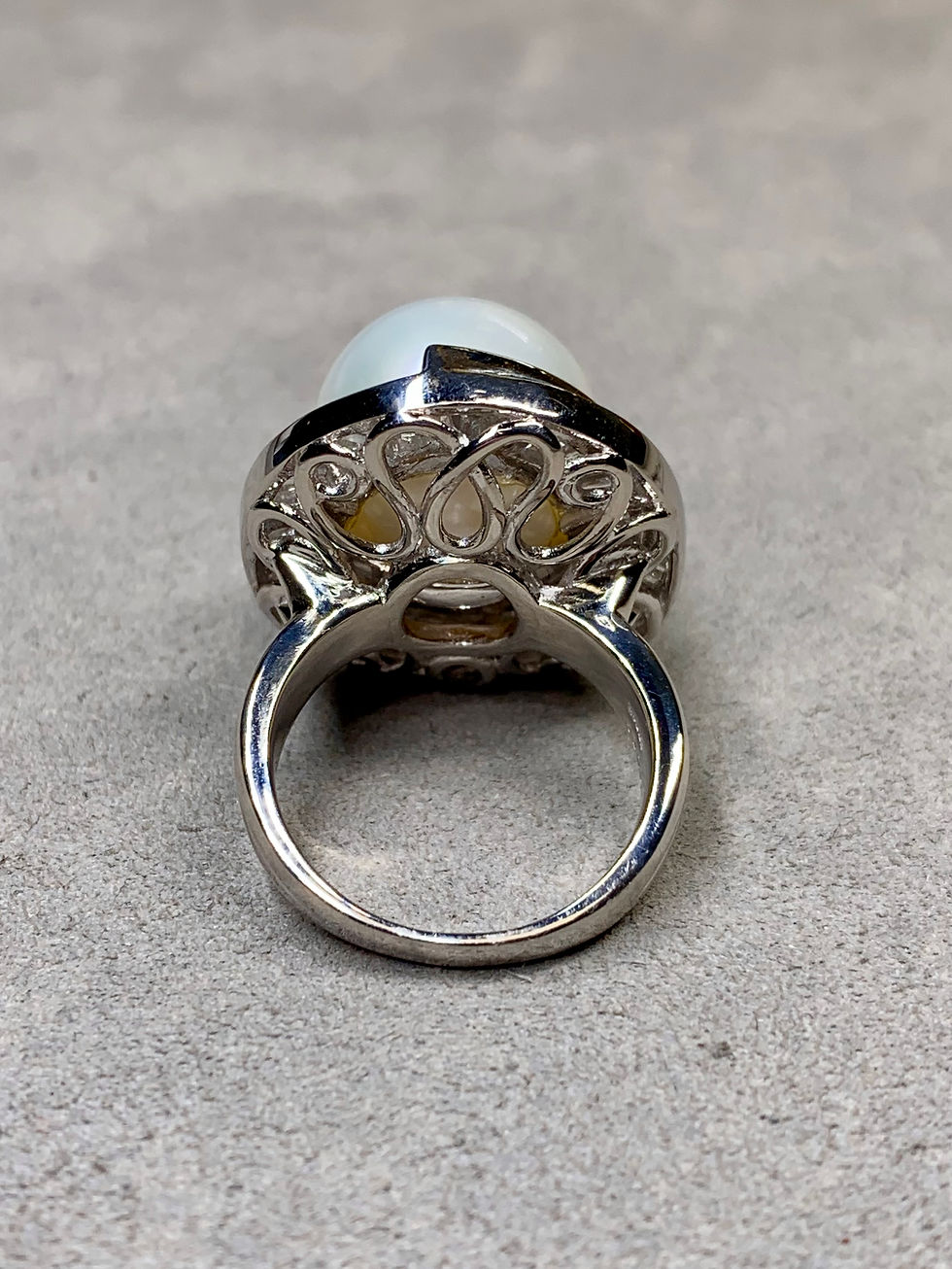 Thumbnail: Estate Platinum South Sea Pearl Baguette & Pear Diamond Large Cocktail Ring