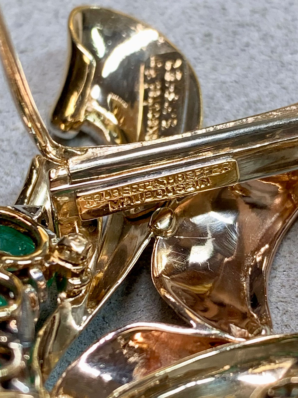 Thumbnail: Vintage 14K Platinum Trabert Hoefer Mauboussin Emerald Sapphire Diamond Brooch 