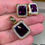 Thumbnail: Estate Spark Creations 18K Diamond Amethyst Omega Earring Pendant Enhancer Set