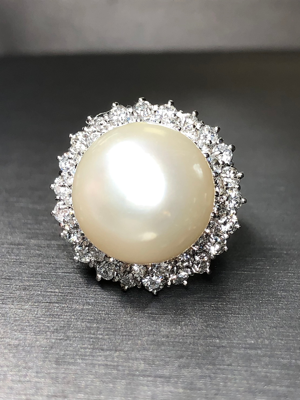 Thumbnail: Vintage 1950’s Platinum Diamond South Sea Pearl Large Cocktail Ring 16.16mm 