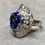 Thumbnail: Vintage Platinum Cushion Sapphire Baguette Diamond Cocktail Ring GIA No Heat