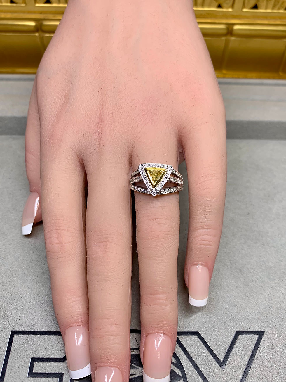Thumbnail: Estate 18K Bezel Set Fancy Yellow Trilliant Diamond Split Shank Ring