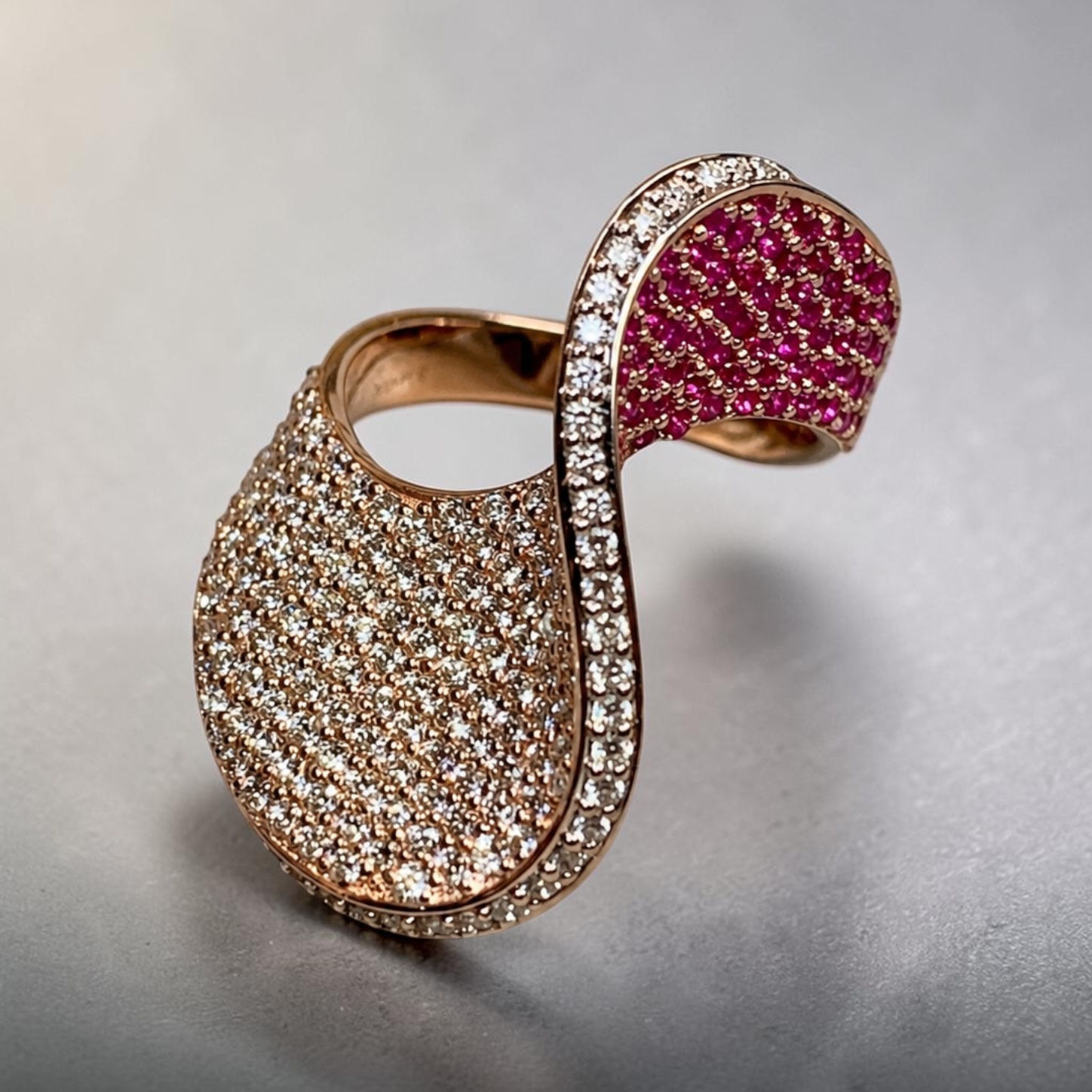 Contemporary 14K Rose Gold Diamond & Pink Sapphire Wrap Cocktail Ring 3.03ctw