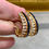 Thumbnail: Estate 18K Yellow Gold Baguette Sapphire Diamond J Hoop Huggie Earrings 4.60ctw 