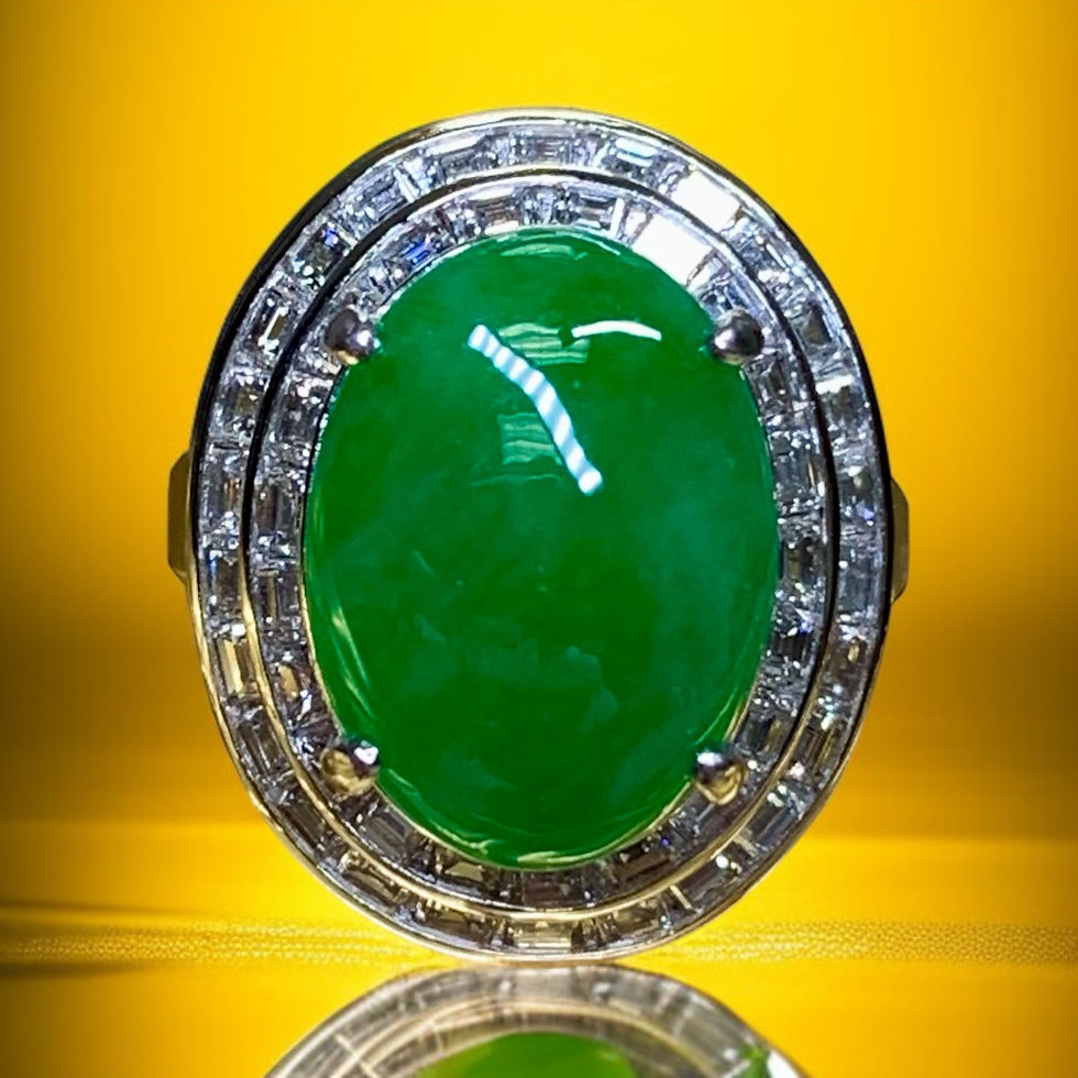 Estate Platinum “A” Jade Cabochon Baguette Diamond Cocktail Ring 15.45ctw Sz 7