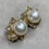 Thumbnail: Estate 18K Baguette Diamond South Sea Pearl Floral Huggie Earrings 9ctw 14.75mm