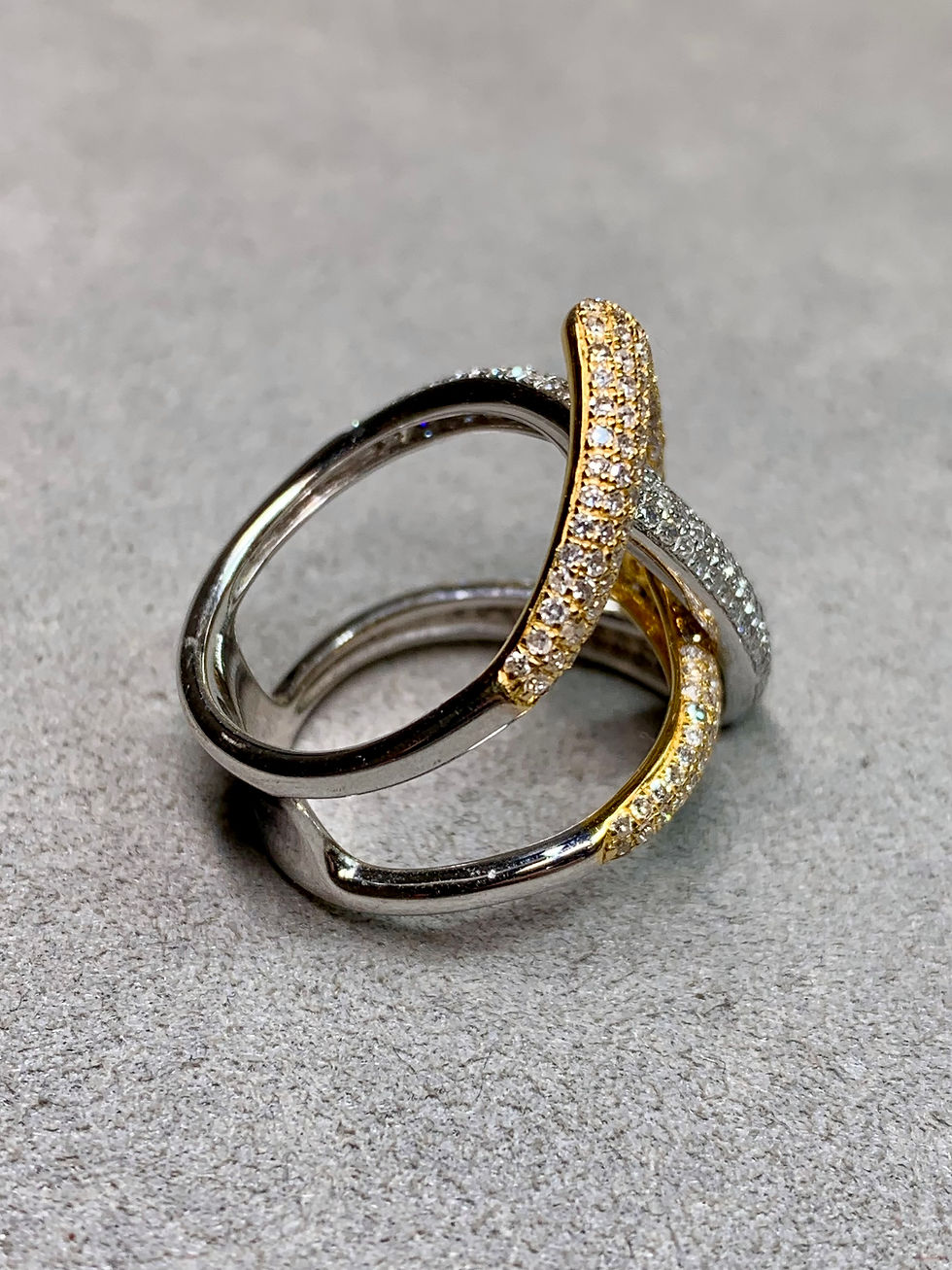 Thumbnail: Effy 14K Two Tone Large Interlocking Diamond Ring Sz 6.75