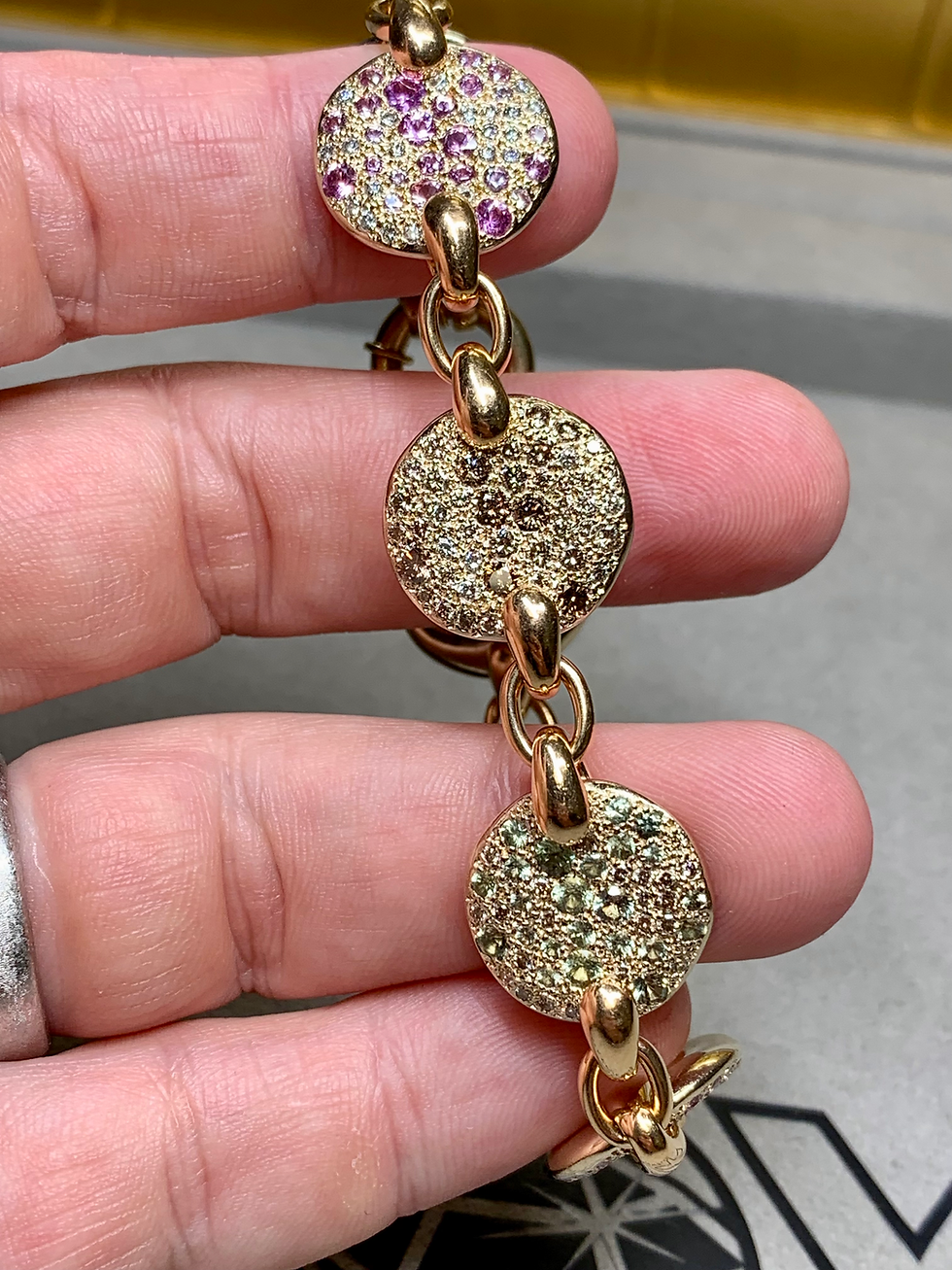 Thumbnail: Pomellato Sabbia 18K Rose Gold Multicolored Sapphire Diamond Bracelet 8”