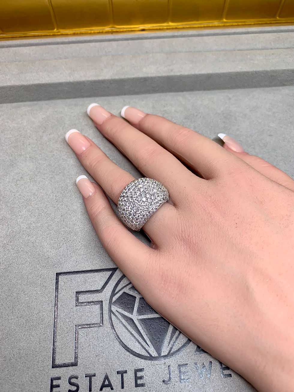Thumbnail: Estate French 18K Pave Diamond Dome Cocktail Ring 7.50cttw G Vs Size 7