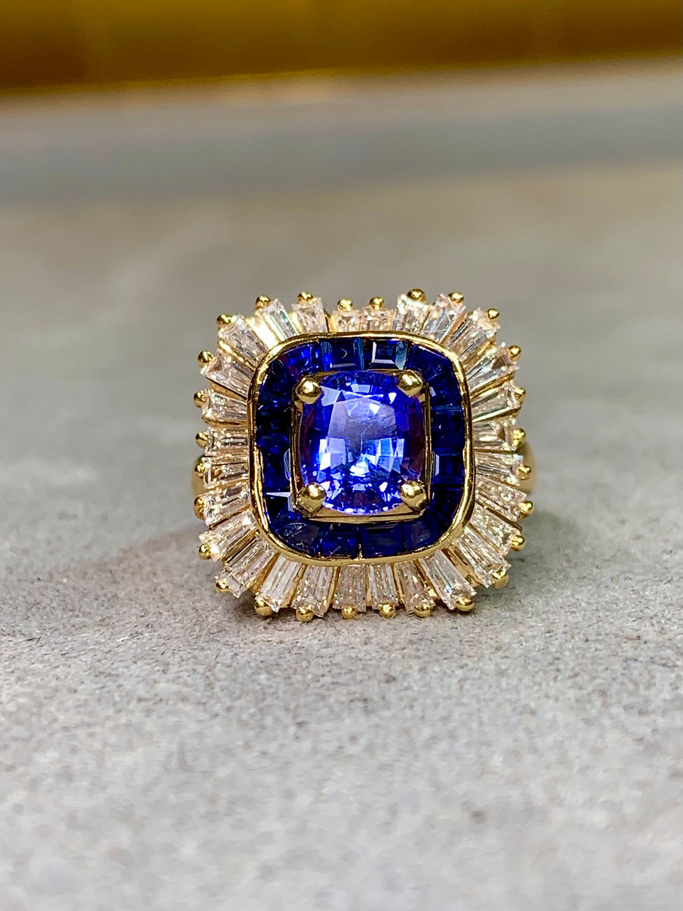 Thumbnail: Estate 18K Diamond Tanzanite Sapphire Ballerina Cocktail Ring 5.10ctw F Vs14200