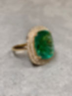 Thumbnail: Estate 18K GIA 9.94ct Cushion Zambian Emerald & Diamond Large Cocktail Ring