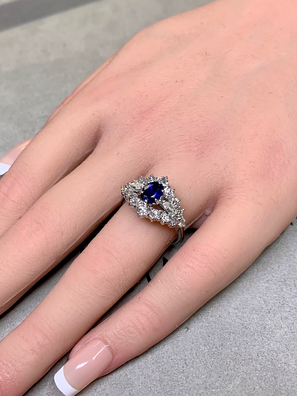 Thumbnail: Estate 18K White Gold Round Marquise Diamond Oval Royal Blue Sapphire Ring