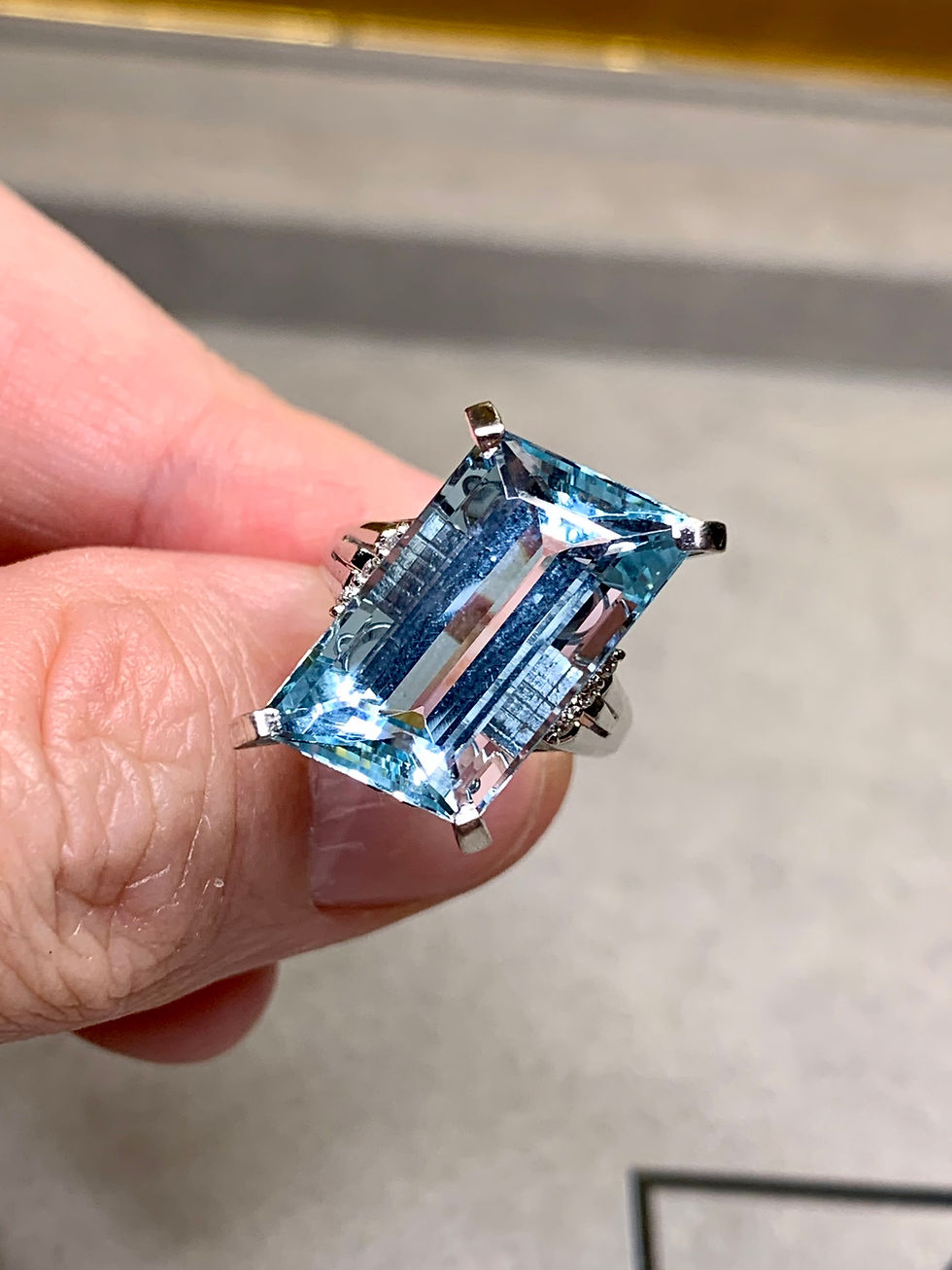 Thumbnail: Estate Platinum Fancy Aquamarine Baguette & Diamond Cocktail Ring 10ct +