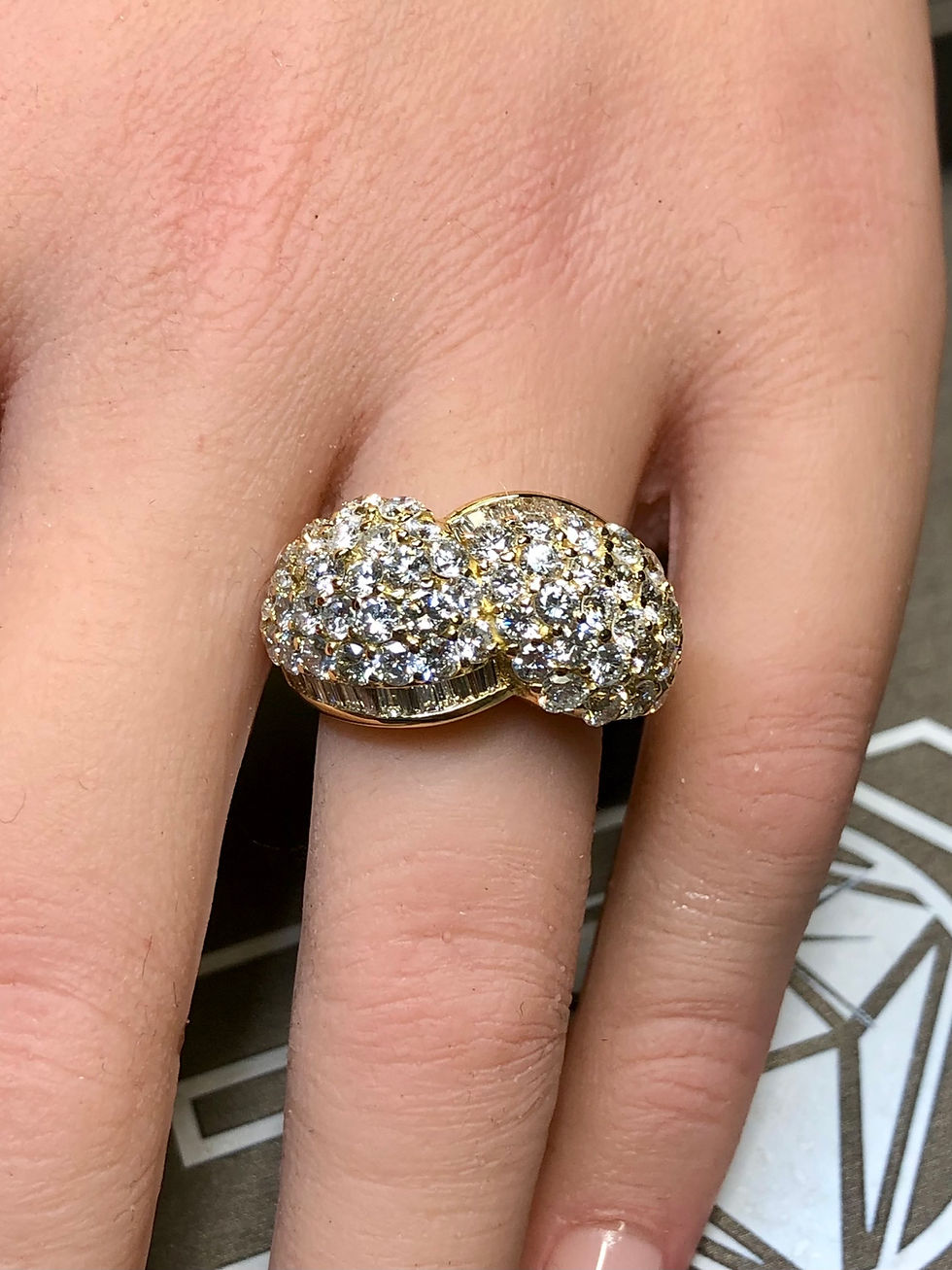 Thumbnail: Estate 18K Round Baguette Diamond Crossover Cluster Cocktail Ring 5ctw Sz 6.25