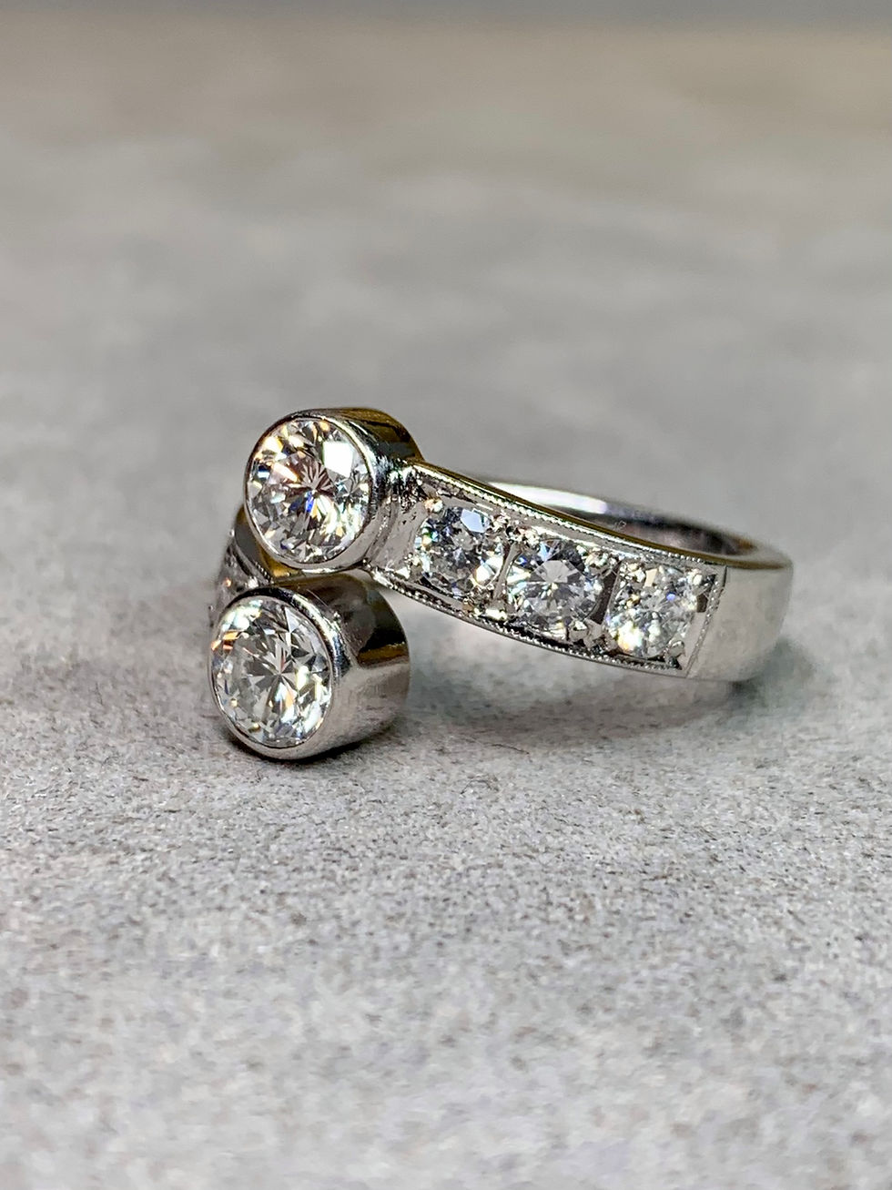 Thumbnail: Estate Heavy Platinum Bezel Set Diamond Bypass Cocktail Ring G Vs