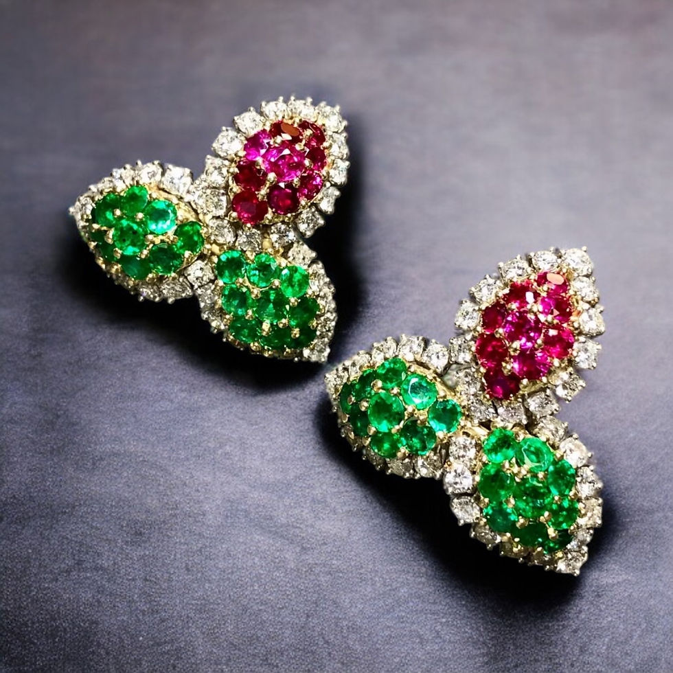 Estate Platinum 18K Ruby Emerald Diamond Leaf Clip Huggie Earrings 15.50cttw