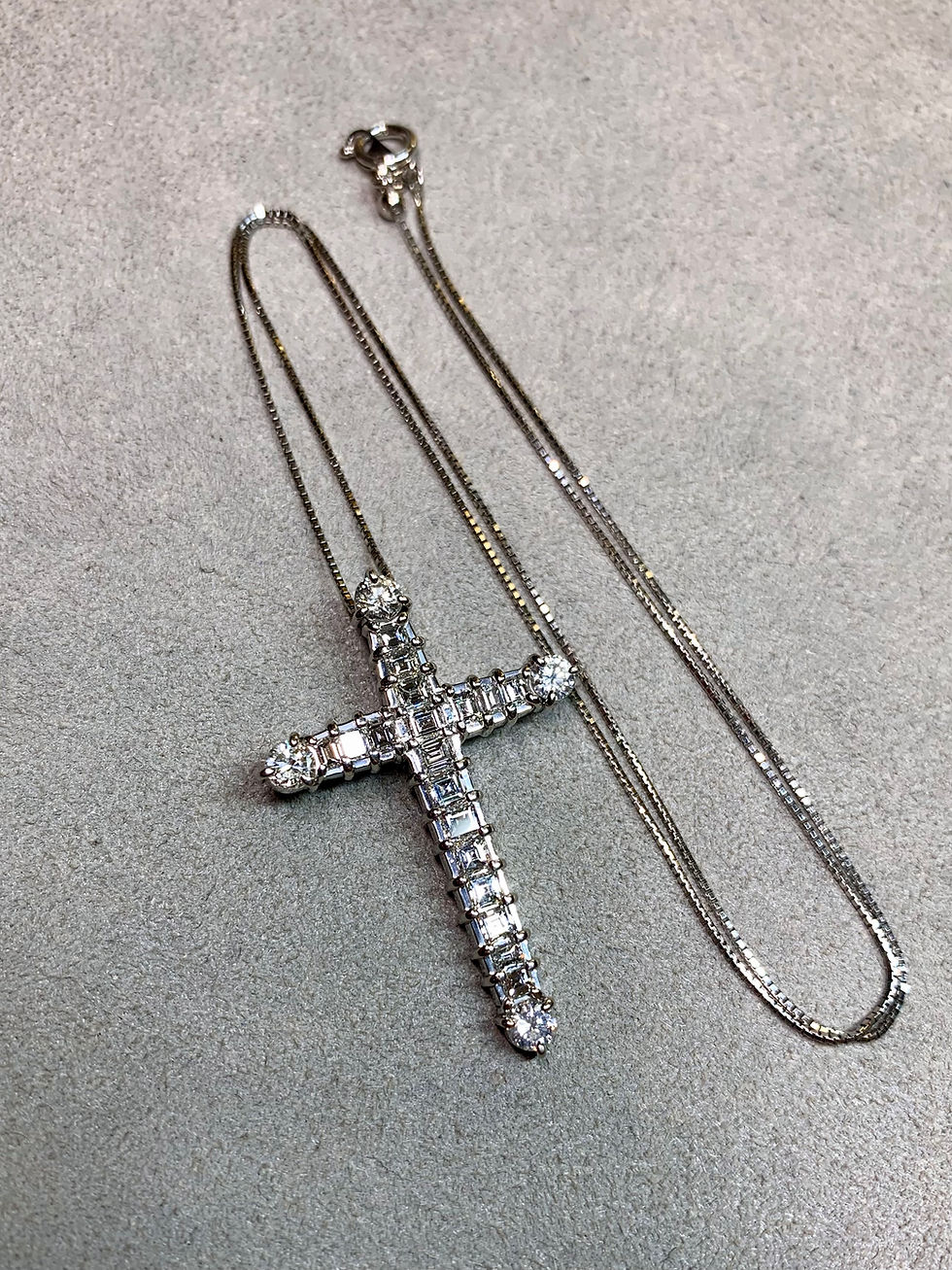 Thumbnail: Estate Platinum Prong Set Carré & Round Diamond Cross Pendant Necklace