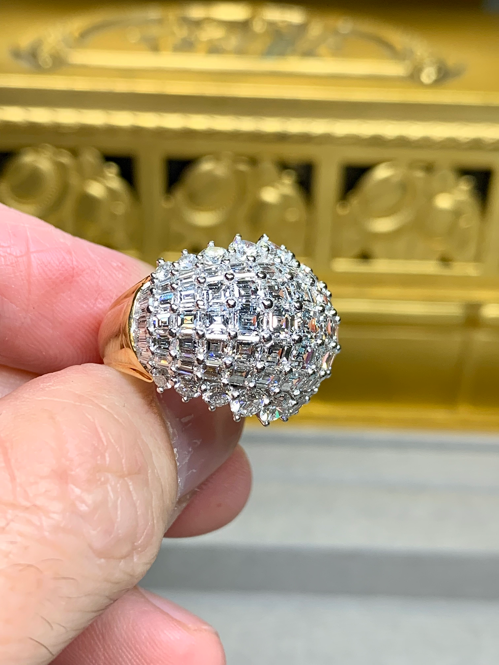 Thumbnail: OSCAR HEYMAN 18K Platinum Baguette Round Carré Diamond Dome Cocktail Ring 11ct 