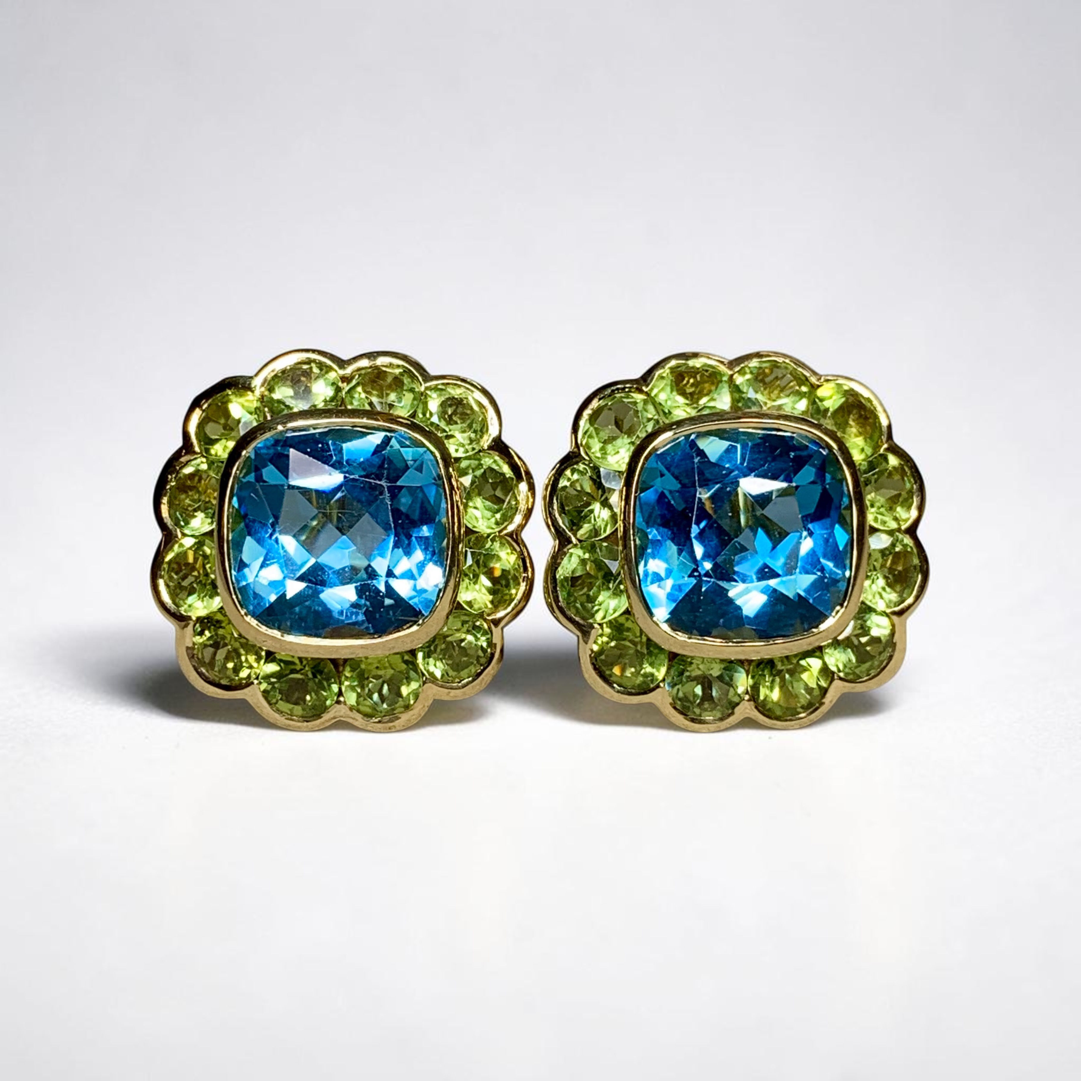 Estate Pasquale Bruni 18K Cushion Topaz Peridot Cluster Huggie Earrings 