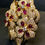 Thumbnail: Estate Floral 18K Diamond Cabochon Ruby Scatter Pin Brooch 14.50cttw