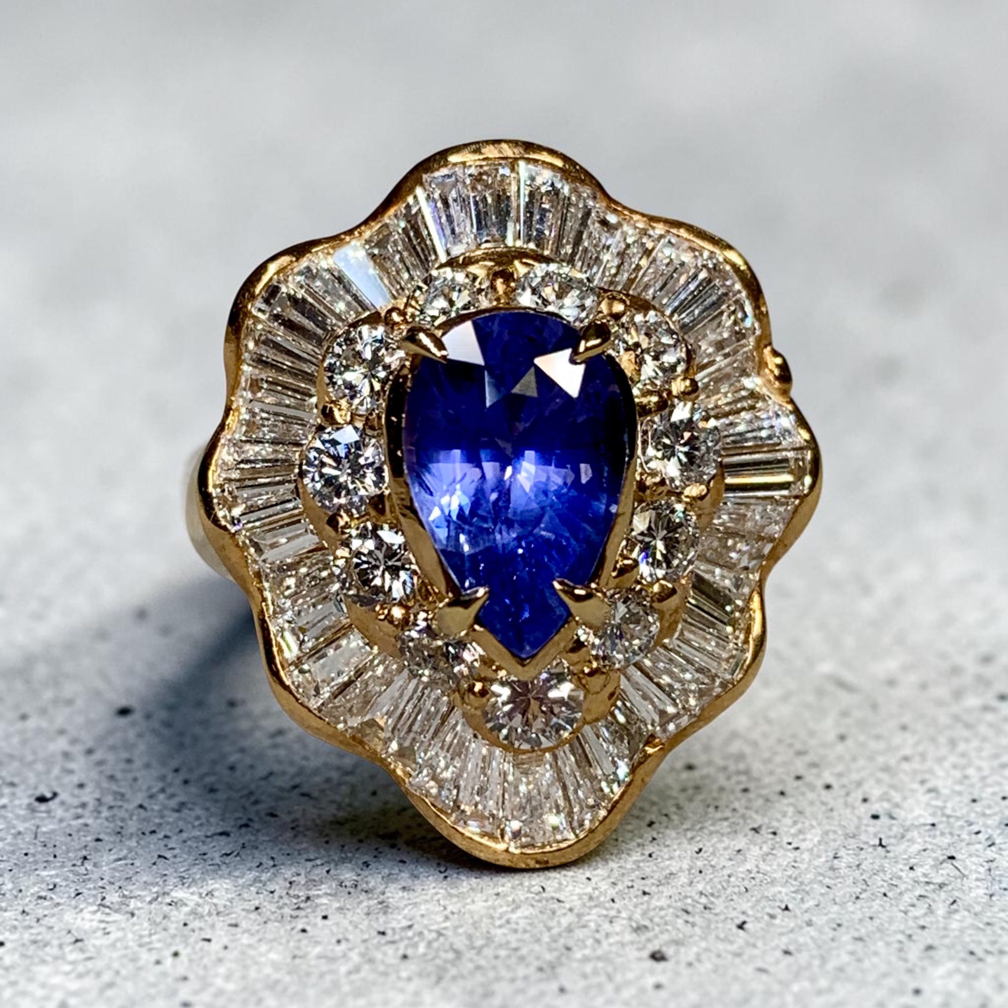 Estate GIA No Heat Ceylon Color-Change Sapphire & Diamond Ballerina Ring 7.10ctw