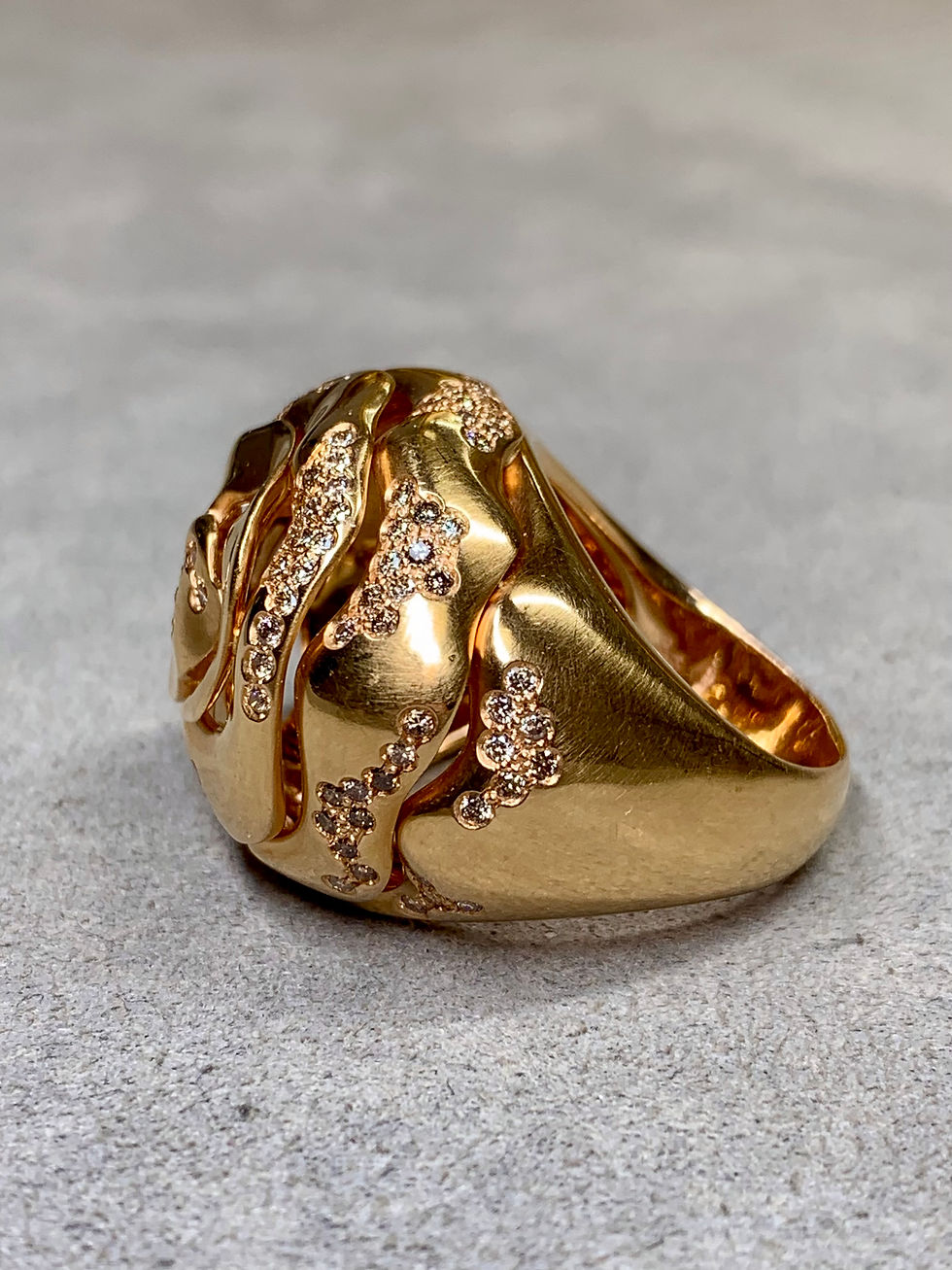 Thumbnail: Estate Antonini 18K Champagne Diamond Large Dome Openwork Floral Cocktail Ring