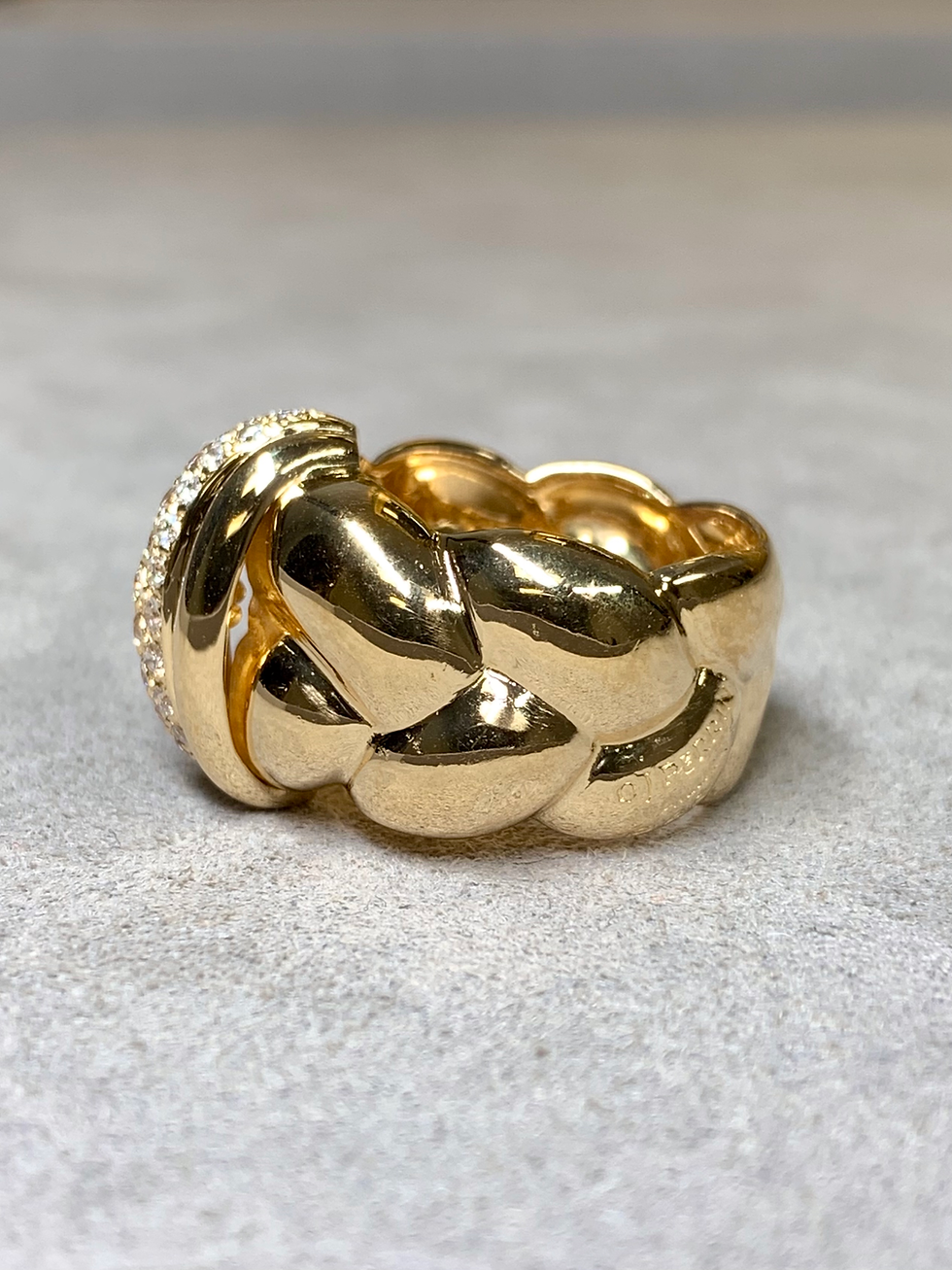 Thumbnail: Original O.J. Perrin French 18K Gold Diamond Pave Wide Rope Ring Signed 