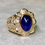 Thumbnail: Estate 18K Yellow Gold Cabochon Sapphire Baguette Diamond Cocktail Ring 7.90ctw 
