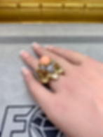 Thumbnail: Vintage 1960’s 18K Yellow Gold Coral Cabochon Diamond Large Cocktail Ring       