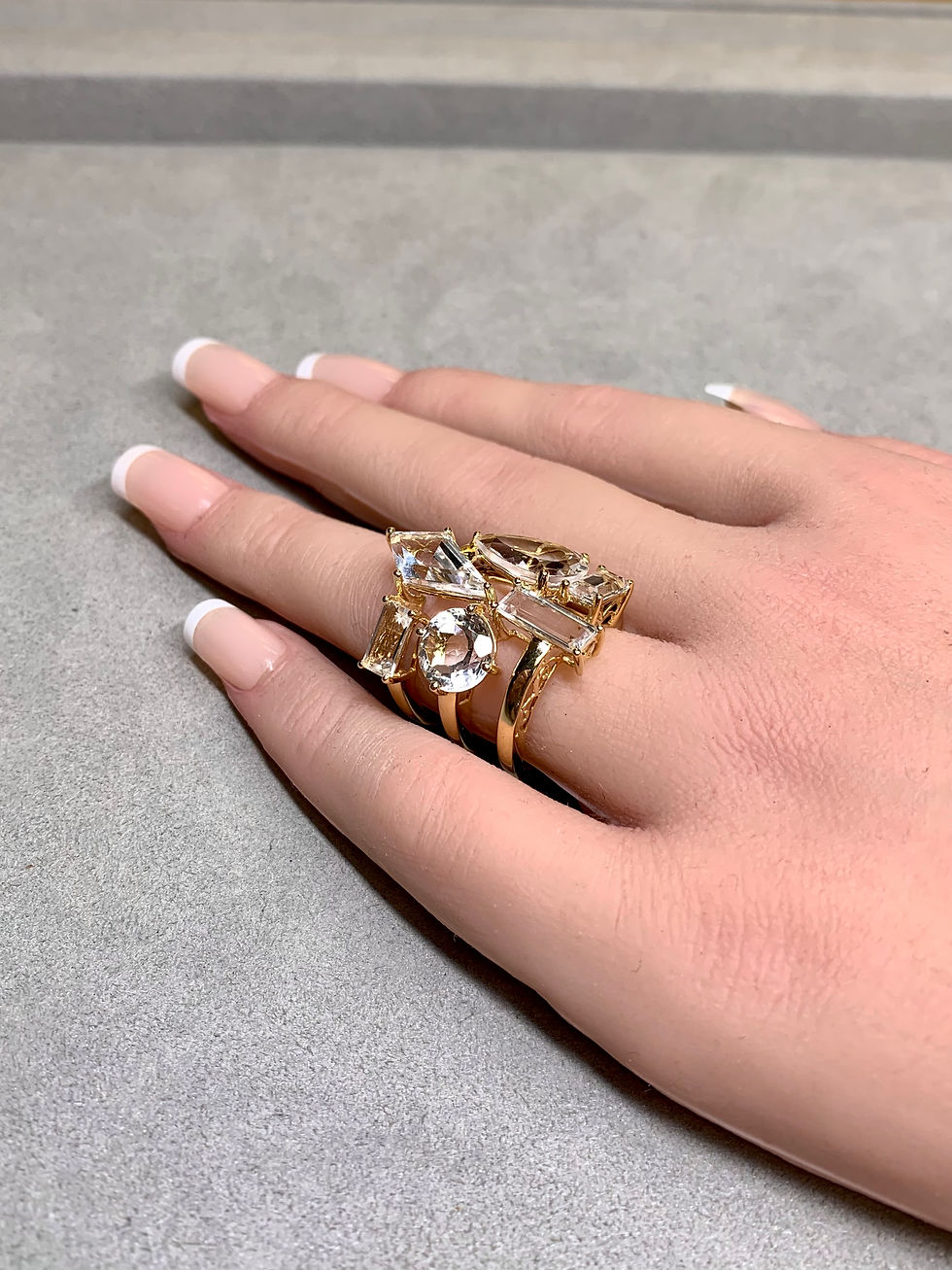 Thumbnail: Estate 18K Yellow Gold Triple Row Fancy White Topaz Large Cocktail Ring 30ctw 